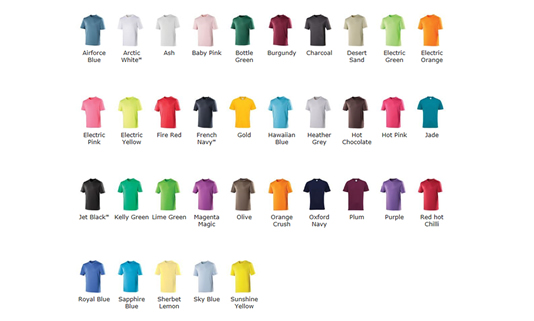 Technical T Shirt Colour Choices